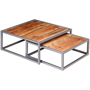 vidaXL Conjunto de mesas de centro 2 pcs madeira de ac&aacute;cia maci&ccedil;a