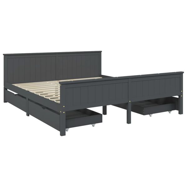vidaXL Estrutura cama c/ 4 gavetas 180x200cm pinho maci&ccedil;o cinza-escuro