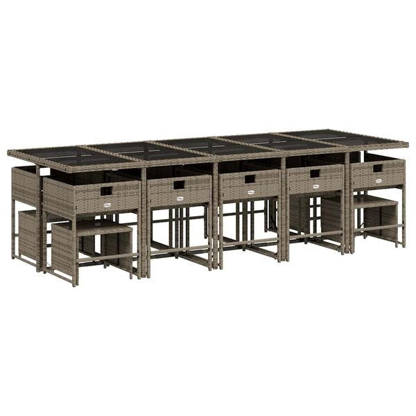 vidaXL 15 pcs conjunto jantar p/ jardim c/ almofad&otilde;es vime PE cinzento