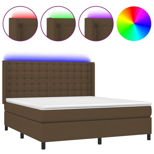 vidaXL Cama box spring c/ colch&atilde;o/LED 160x200cm tecido castanho-escuro
