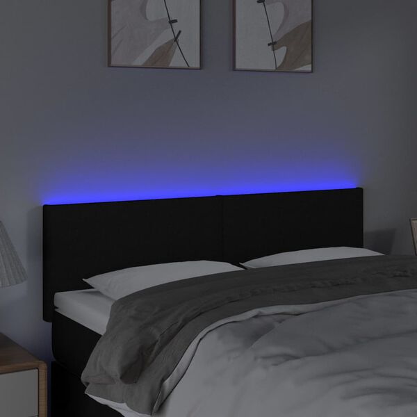 vidaXL Cabeceira de cama c/ luzes LED tecido 144x5x78/88 cm preto