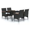 vidaXL 5 pcs conjunto de jantar p/ jardim c/ almofad&otilde;es preto