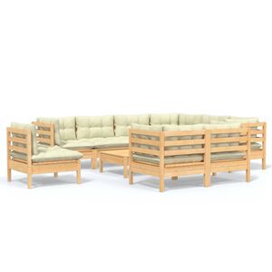 vidaXL 10 pcs conjunto lounge jardim c/ almofad&otilde;es creme pinho maci&ccedil;o