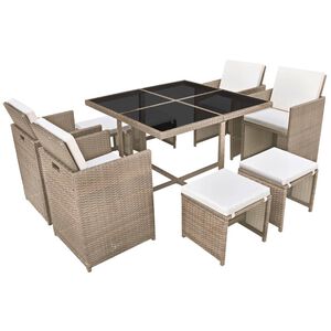 vidaXL 9 pcs conjunto jantar exterior com almofad&otilde;es vime PE bege