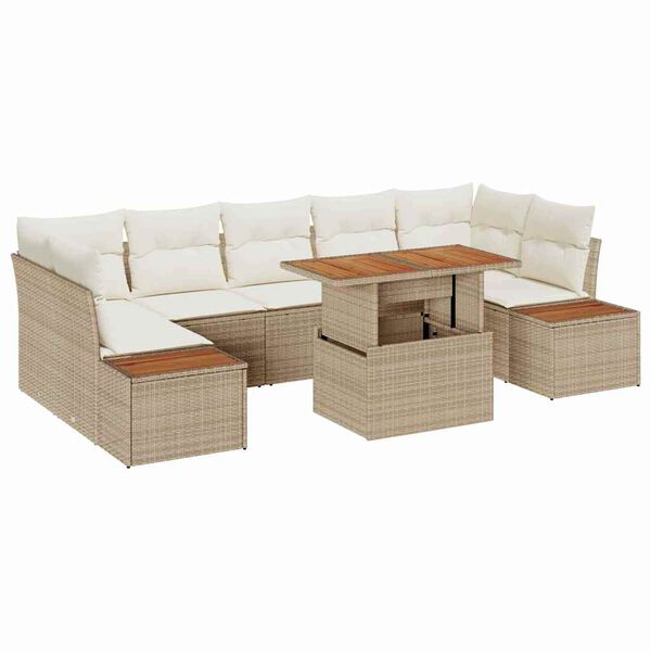 vidaXL Conjunto de Sof&aacute; de Jardim 8 pcs Bege Rattan Sint&eacute;tico