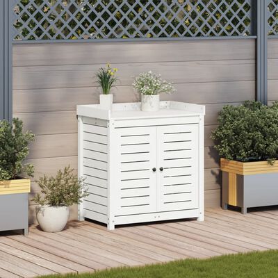 vidaXL Mesa de jardinagem com prateleiras madeira pinho maciça branco
