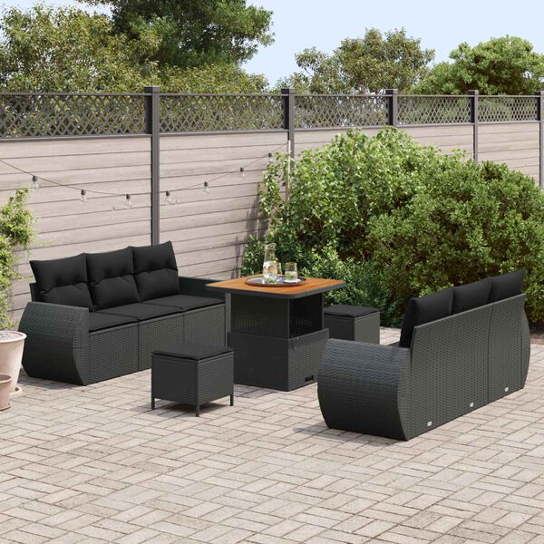 vidaXL Conjunto de Sof&aacute; de Jardim com almofada 9 pcs Preto vime PE
