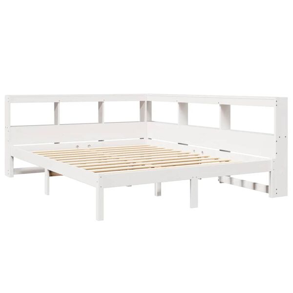 vidaXL Cama com estante sem colchão 135x190 cm pinho maciço branco