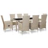 vidaXL 9 pcs conjunto jantar exterior com almofad&otilde;es vime PE bege