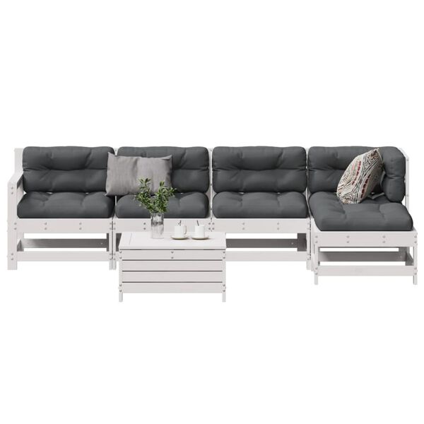 vidaXL 6 pcs conjunto lounge jardim c/ almofad&otilde;es pinho maci&ccedil;o branco