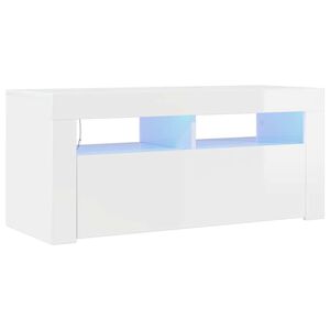 vidaXL M&oacute;vel de TV com luzes LED 90x35x40 cm branco brilhante