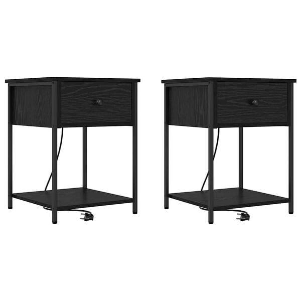 vidaXL Arm&aacute;rio de Cabeceira 2 pcs Carvalho Preto 42 x 41 x 56 cm