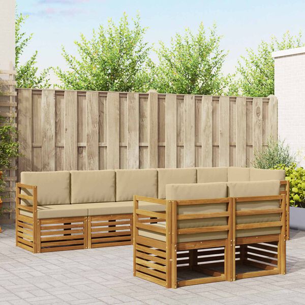 vidaXL Conjuntos de sof&aacute;s com almofada 8 pcs Natural e Bege