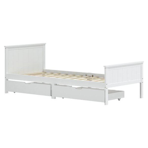 vidaXL Estrutura de cama com 2 gavetas 90x200 cm pinho maci&ccedil;o branco