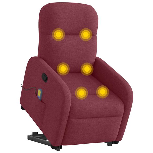 vidaXL Poltrona de massagens reclin. elevat&oacute;ria tecido vermelho tinto