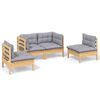 vidaXL 4 pcs conjunto lounge de jardim + almofadões cinza pinho maciço