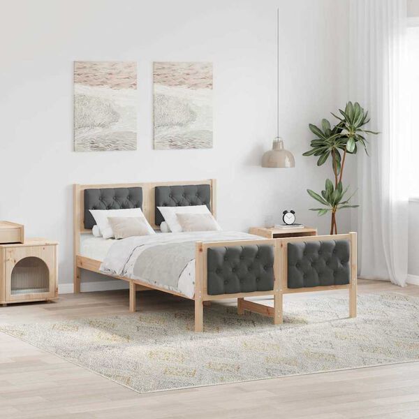 vidaXL Estrutura da Cama com cabeceira Cinza Escuro 135 x 190 cm