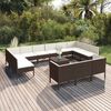 vidaXL 14 pcs conjunto lounge jardim c/ almofad&otilde;es vime PE castanho