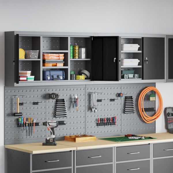 vidaXL Conjunto de Arm&aacute;rios de Ferramentas com prateleira 6 pcs Preto