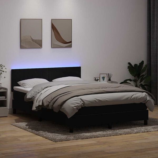 vidaXL Cama box spring c/ colch&atilde;o e LED 160x220 cm veludo preto