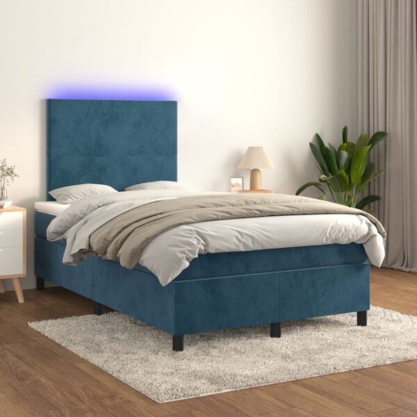 vidaXL Cama box spring c/ colch&atilde;o/LED 120x200 cm veludo azul-escuro