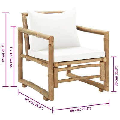 vidaXL Cadeiras de jardim 2 pcs com almofadões e almofadas bambu