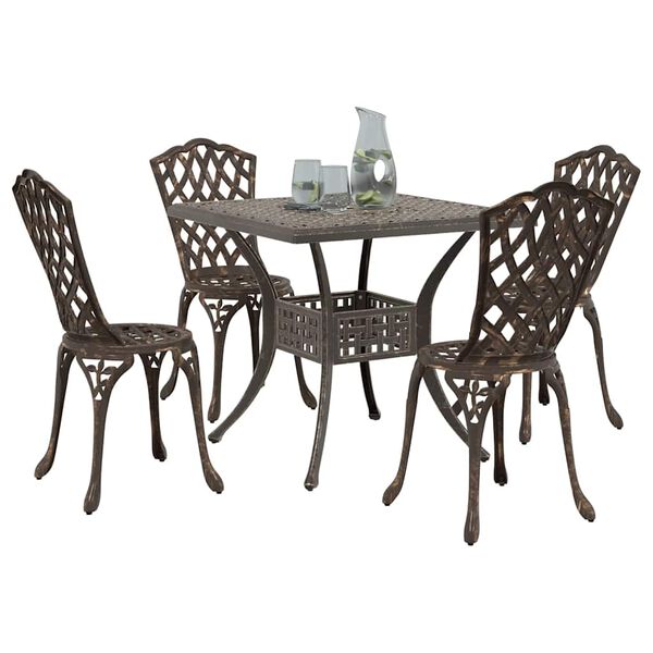 vidaXL Conjunto de Mesa de Jardim 5 pcs Bronze Alum&iacute;nio Fundido