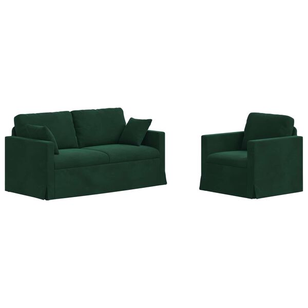 vidaXL Sof&aacute; 2 pcs Verde Escuro