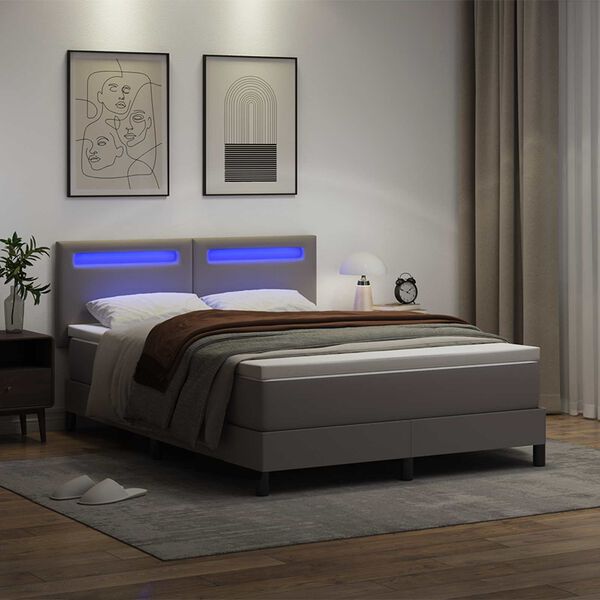 vidaXL Cama Box com colch&atilde;o Cinzeto 160 x 200 cm Couro sint&eacute;tico