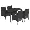 vidaXL 5 pcs conjunto de jantar p/ jardim c/ almofad&otilde;es vime PE preto