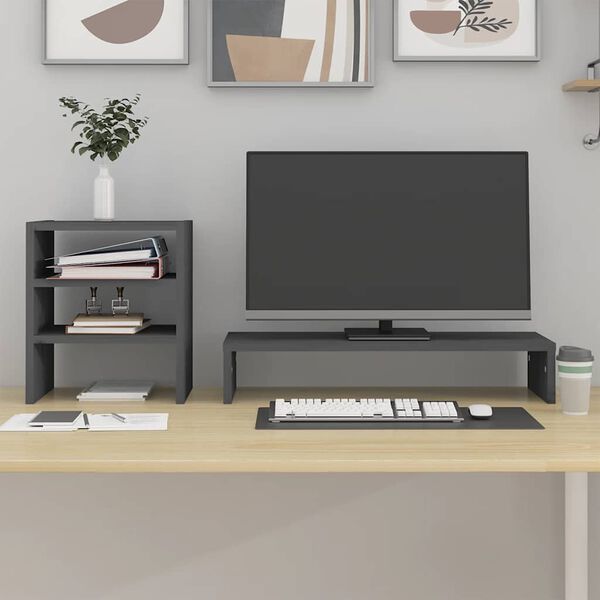 vidaXL Suporte para monitor 81x20x30 cm madeira de pinho maci&ccedil;a cinza