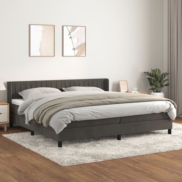 vidaXL Cama com molas/colch&atilde;o 200x200 cm veludo cinzento-escuro