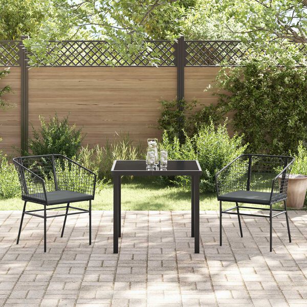 vidaXL Conjunto de Jantar para Jardim 3 pcs Preto vime PE