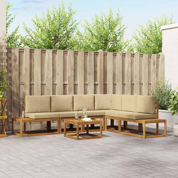 vidaXL Conjunto de Sof&aacute;s para Exterior 7 Pe&ccedil;a Natural e Bege