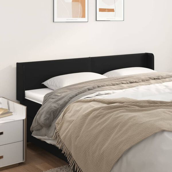 vidaXL Cabeceira de cama c/ abas couro artificial 203x16x78/88cm preto