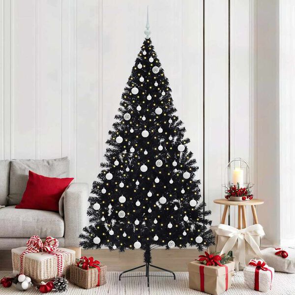 vidaXL &Aacute;rvore de Natal Artificial Pr&eacute;-iluminada Preto 210 cm PVC