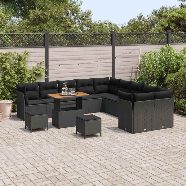 vidaXL Conjunto de Sof&aacute; de Jardim 13 pcs Preto vime PE