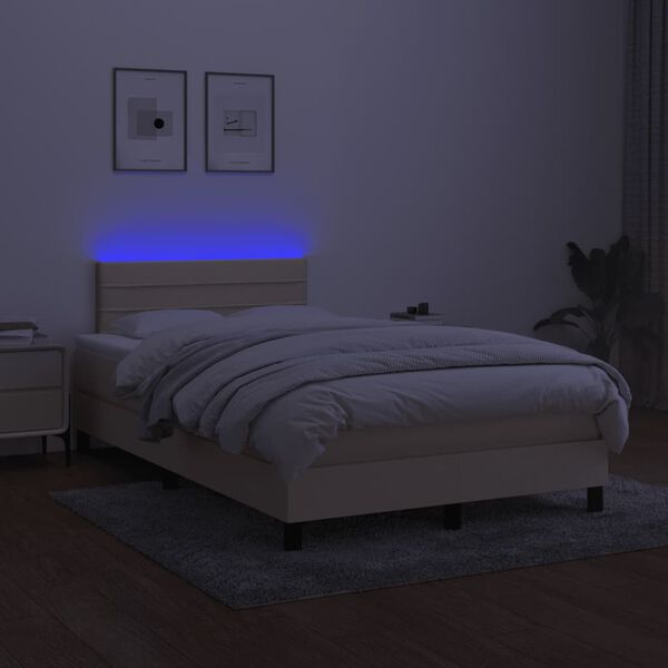 vidaXL Cama box spring c/ colch&atilde;o e LED 120x190 cm tecido cor creme