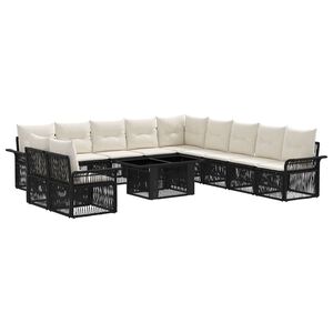 vidaXL Conjunto de Sof&aacute; de Jardim 12 unid. Preto e Branco Creme