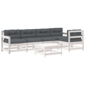 vidaXL 6pcs conjunto lounge jardim c/ almofad&otilde;es madeira maci&ccedil;a branco