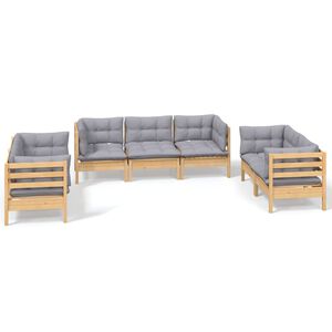 vidaXL 7pcs conjunto lounge de jardim c/ almofad&otilde;es cinza pinho maci&ccedil;o