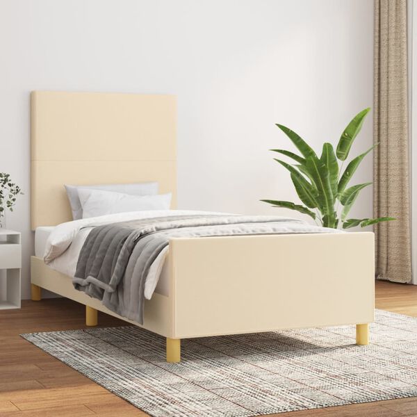 vidaXL Estrutura de cama sem colch&atilde;o 90x190 cm tecido creme