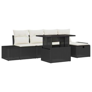 vidaXL Conjunto de Sof&aacute; de Jardim 6 pcs Preto Rattan Sint&eacute;tico