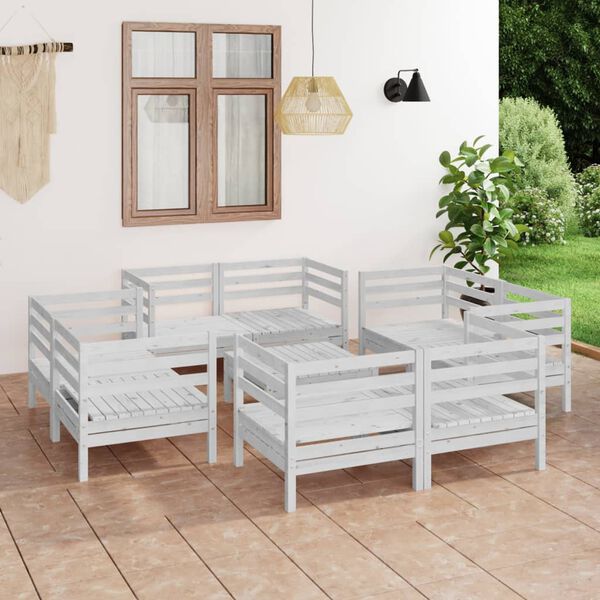 vidaXL 9 pcs conjunto lounge de jardim pinho maciço branco