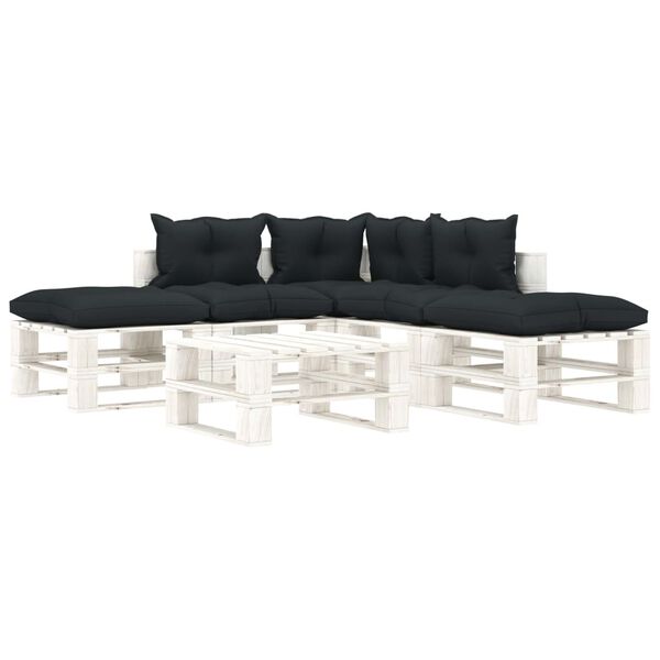 vidaXL 6 pcs conj. lounge de paletes c/ almofad&otilde;es antracite madeira