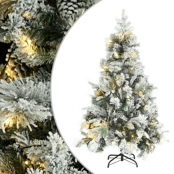 vidaXL &Aacute;rvore de Natal pr&eacute;-iluminada c/ flocos neve e pinhas PVC/PE