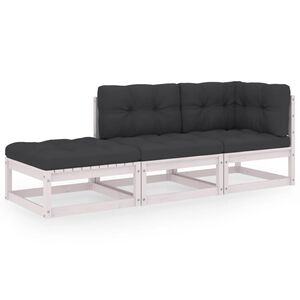 vidaXL 3 pcs conjunto lounge de jardim c/ almofad&otilde;es pinho maci&ccedil;o