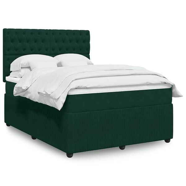 vidaXL Cama com molas/colch&atilde;o 140x190 cm veludo verde-escuro
