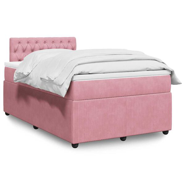 vidaXL Cama boxspring com colch&atilde;o 120x190 cm veludo rosa