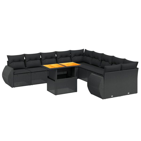 vidaXL 11 pcs conjunto sof&aacute;s de jardim c/ almofad&otilde;es vime PE preto